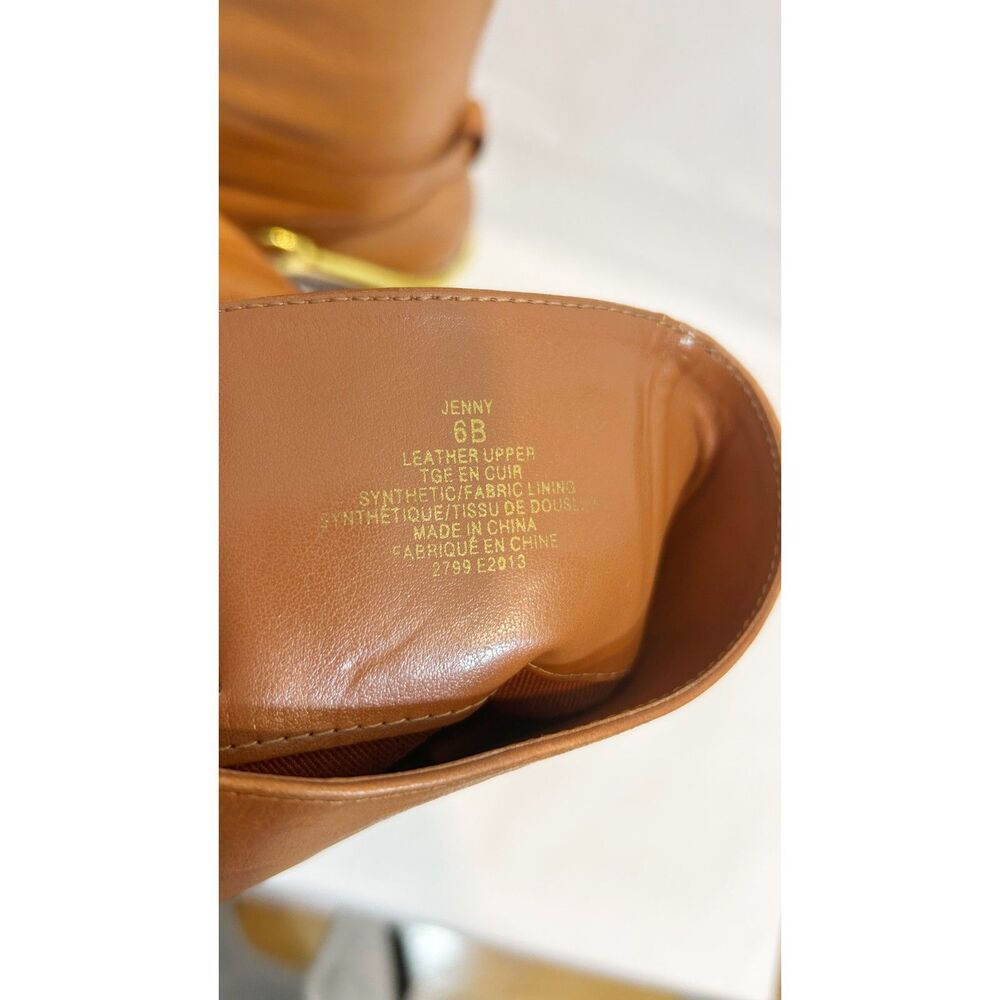 Ralph Lauren Jenny Tall Equestrian Gold Stirrup Cognac Leather Boots Size 6B - Picture 6 of 14